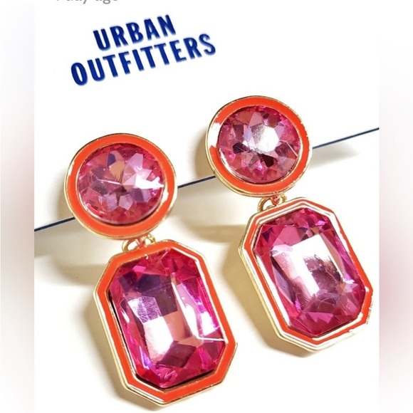 Urban Outfitters Jeweled Drop Earrings Red Purple Multi Goldtone New with Tag - Picture 1 of 2
